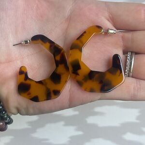 Tortoise Retro Hoop Earrings Womens Jewelry 90s Y2K Statement Acrylic Brown NEW